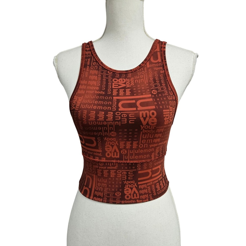 Lululemon Align High-Neck Tank Top Red Logo Script Print Nulu Cropped Size 4